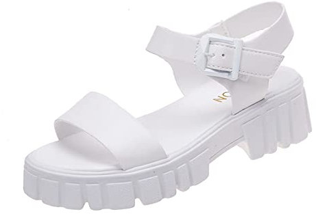 Genérico Sandalias Fucsia Mujer Sandalias Mujer Doradas mujer sandalias gruesa hebilla correa punta abierta estilo casual Chanclas Barefoot Chanclas Barefoot (White, 37)