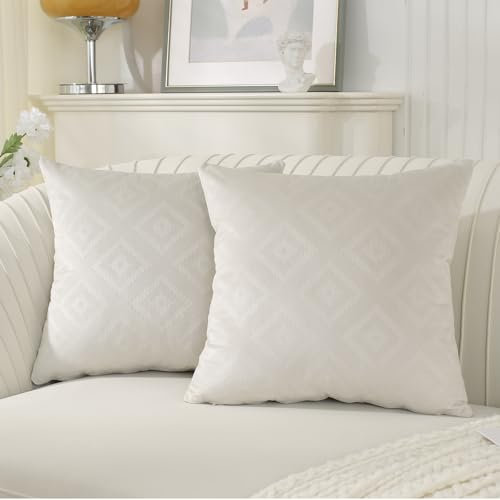 Ystyle Federe Cuscini Divano 45x45 Copricuscino Divano Camera da Letto Cuscini Arredo Fodere Arredamento Casa Federe Moderni Elegante Morbido Resistente in Velluto 2 Pezzi, Beige Bianco