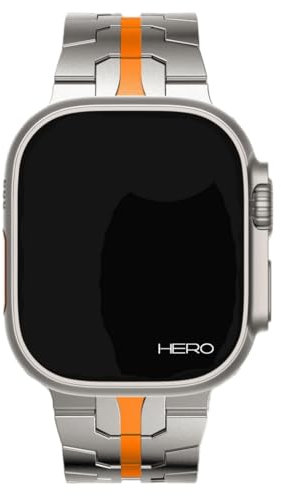 Hero Premium Titan für Apple Watch Ultra 2 Armband Titan I Ultra I SE I 10 I 9 I 8 I Sicherheitsschließe für Apple Watch 10 Armband auch für alle Serien (42 I 44 I 45 I 46 I 49 mm) (Titanium|Orange)