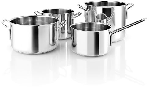 Eva Trio | Stainless Steel Topfset 4 St. 1,8 l 2,2 l 3,6 l 4,8 l |Komplettes Topfset, das jeden Bedarf beim täglichen Kochen abdeckt | Polished steel