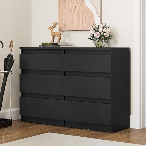 YITAHOME Kommode Schlafzimmer, Schlafzimmermöbel, Kommode aus Holz, 6 Schubladen mit Laufschienen, Schlafzimmeraufbewahrung, moderner Schlafzimmerschrank, Nachttisch, 100 x 30 x 70 cm (Schwarz)