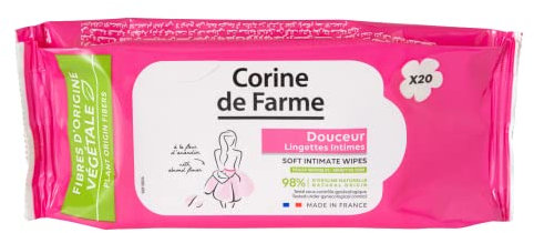 Corine de Farme - Lingettes Intimes Douceur - Fibre D'origine Végétale (Lot de 20)