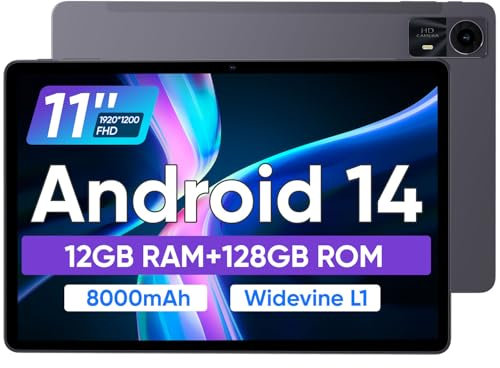 JIKOCXN Tablet 11 Zoll Android 14 Tablet, 12GB RAM+128GB ROM (1TB TF), Octa-Core, 1920x1200 FHD Display Widevide L1, 8000mAh Akku, 18W PD, WLAN 5, BT5.0, Dual Kamera, GPS (Grau)