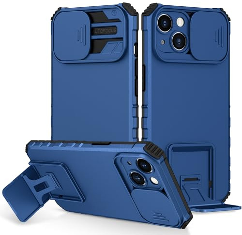 Handyhülle für iPhone 14 A2882 A2649 A2881 Hülle Kompatibel mit Apple iPhone 14 Handyhülle case [PC backptare+TPU Soft Shell+Ring Stand] yLTW-jD Blue