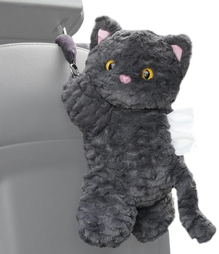Generisch Plüsch-Auto-Taschentuchspender mit niedlichem Tiermotiv - Schwarze Katzen-Form, Cartoon-Tücherhalter, 37 x 24 cm