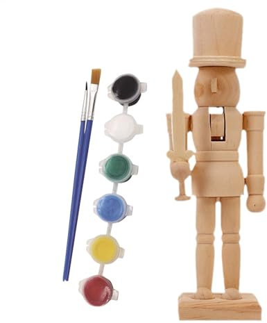 Generic Paint Your Own Wooden Nutcracker Soldiers - Wood Nutcracker Unfinished - Christmas Nutcracker Ornament - Wooden Figure Decoration Craft - Wood Nutcracker Unfinished with Paint Kit for Kids