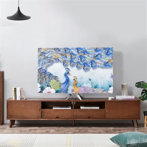 Mateju TV Dust Cover Indoor Universal TV Cover for Wall Mounted Chinese Style Elastic Dustproof TV Screen Protector for 32” to 75”Television/PC Display, Home Decoration (Peacock,32-37 inches)