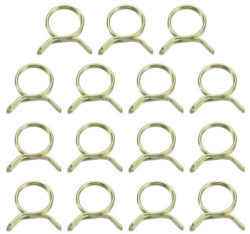 sourcing map 15Pcs Double Wire Spring Hose Clamps, 18mm Inner Dia Fit 18-20mm OD Hose Fuel Line Silicone Tube Clips, Color Zinc
