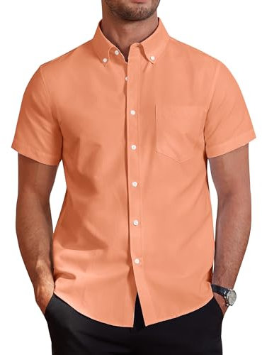 J.VER Mens Short Sleeve Shirts Smart Casual Cotton Oxford Regular Fit Non Iron Work Button Down Summer Shirt Orange L