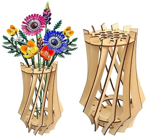 Mapille Set di 2 Vasi per Fiori in Legno, Vaso Puzzle 3D, Vasi Puzzle Espositore per Fiori Lego, Vaso Decorazione da Tavolo, Supporto in Legno per Rose Lego Girasoli Tulipani Orchidee (18 x 10,5cm)