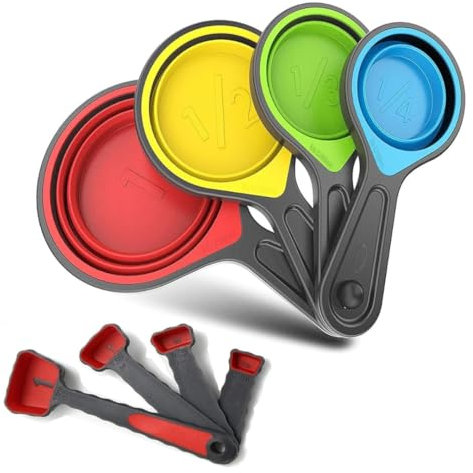 Juego De 8 Tazas Y Cucharas Medidoras Plegables De Silicona Compactas Cocina Precisa Utensilios Medidor Scoop Repostería Medidores Cazo Ligero Ahorra Espacio Measuring Cups Spoons Diseño Portátil