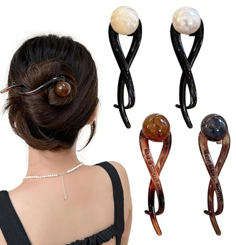 EnixwH 4 French Hair Pin, Bananen Haarspange, Elegante Perle Französische Haarnadel Banana Clip Haarspangen Damen Haarklammer Groß Haarklammern Bananenspange für Langes Lockiges Oder Glattes Haar