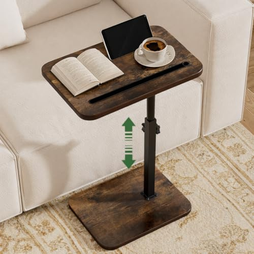 promitop Sofa Side Tray Table for Couch - 360° Swivel Adjustable Height and Angle Laptop Table for Work, TV Trays Table for Snacks Reading fits Bed Chair with Phone & Tablet Slot