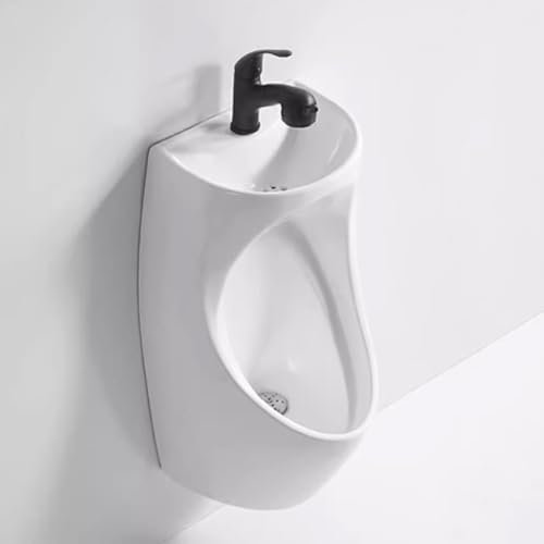 Urinoirs en céramique anti-déversement Montage mural,Urinoirs d'angle pour homme Salle de Bain Urinoir avec robinet rétractable et Lavabo,Urinoir commercial à chasse d'eau en Céramique,pour écoles