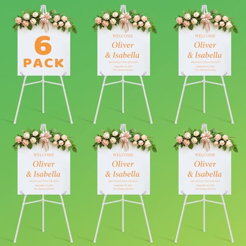 VAIIGO 6Pack White Easel Stand for Sign Display, Adjustable Metal Easel Wedding Poster Stand, Folding Floor Instant Easels Artist Tripod for Welcome Sign, Poster, Canvas & Painting with Carry Bag