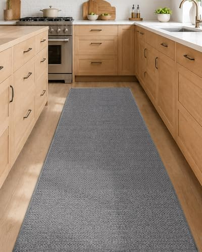 COLOR&GEOMETRY 71x365cm Küchenteppiche rutschfeste Waschbar, Hellgrau | 4mm Dünne Gewebe Gummi Gestützt Runner Teppich, Absorbierende Leicht zu Reinigen Fußbodenmatten für vor dem Waschbecken, Flur