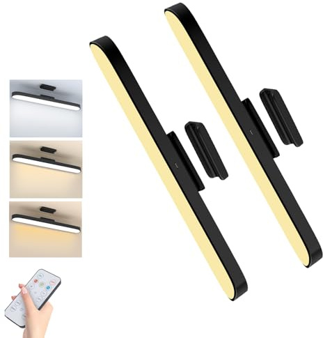 Vlio Dimmable LED Under Cabinet Kitchen Lights, 3 Colors Adjustable 2 Pack | USB C Rechargeable Battery Lights with Timer Remote for Cabinet, Cupboard, Wardrobe, Mirror, Makeup, Black