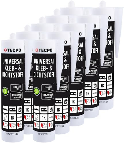TECPO Universal Kleb- und Dichtstoff MS-Polymer 10x 480g weiß Flex Seal 522 elastisch, silikonfrei, lösemittelfrei, Auto Wohnmobil Bau Industrie Innen und Außen