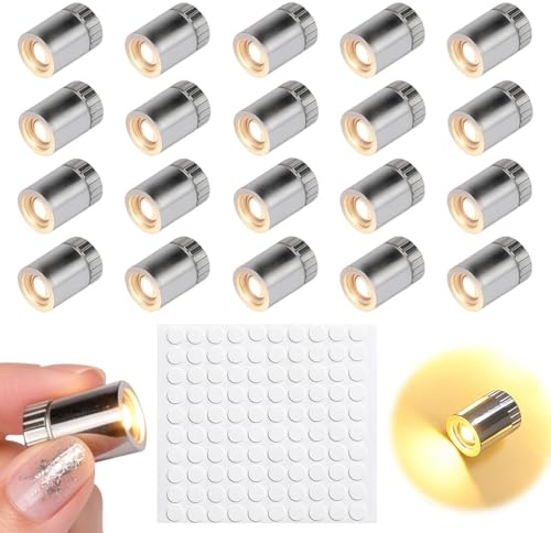 20PCS Mini Lumières LED Décoratives avec 100PCS Points de Colle, Mini Lampe LED sans Fil pour Modélisme, Lumière LED pour Décoration de Fête, Maquette, Bricolage, Artisanal, Micro Lumière LED