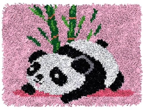 Raixleb Knüpfteppich zum Selber Knüpfen Set Erwachsene Vorbedruckt Leinwand | All-In-One Set 51x38cm DIY Latch Hook Kits für Anfänger Profi für Hause Sofa Wandteppich Ideal Geschenke Lila Panda