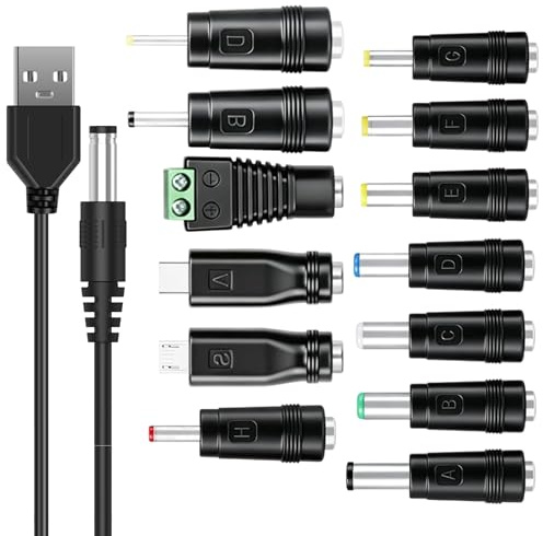 USB-zu-DC-Steckerkabel, 13-in-1 mit 13 Buchsen und DC-Stecker, 5,5 x 2,1 mm im Lieferumfang enthalten, USB-A auf DC für Router, TV-Box, Handys, Kameras, Multi-Bit-Kabel, DC-Adapter
