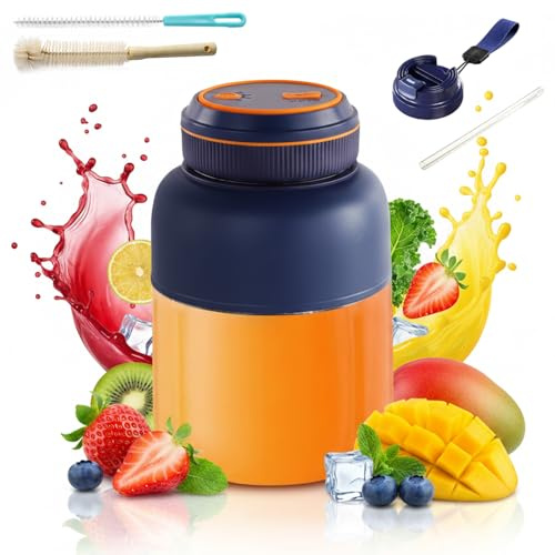 Portable Wireless Juicer Cup, 28/45 Oz Large Capacity Portable Blender for Shakes and Smoothies, 38-Blade Personal Juicer Bottles, USB Rechargeable Dual Lid Cup Crushes Ice (Blue,1300ML)