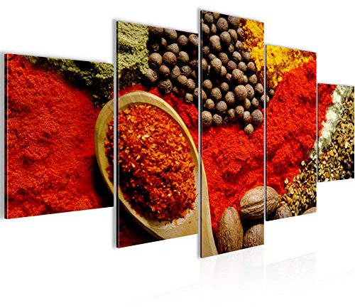 Runa Art Wandbilder Küche Gewürze 5 Teilig Bild auf Vlies Leinwand Deko Esszimmer Küchenbilder Esszimmer Rot 500452a