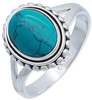 mantraroma Türkis Edelstein Ring Damen 925 Sterling Silber – Cabochon Vintage Silberring, eleganter Statement Schmuck