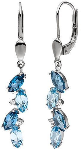 Jobo Damen-Ohrhänger aus 14 Karat 585 Weißgold mit Blautopas und 4 Diamanten