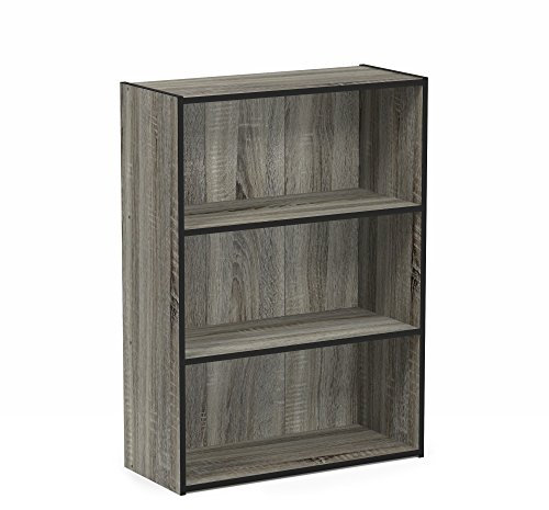 Furinno Pasir 3-Stufe offenes Regal, Bücherregale, Französisches Eichengrau, 57.7 (Breite) x 80 (Höhe) x 24.1 (Tiefe) cm, Französische Eiche