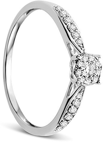 OROVI Solitär Ring Damen Weißgold 9 Karat / 375 Gold Diamant Brillianten 0,2 ct