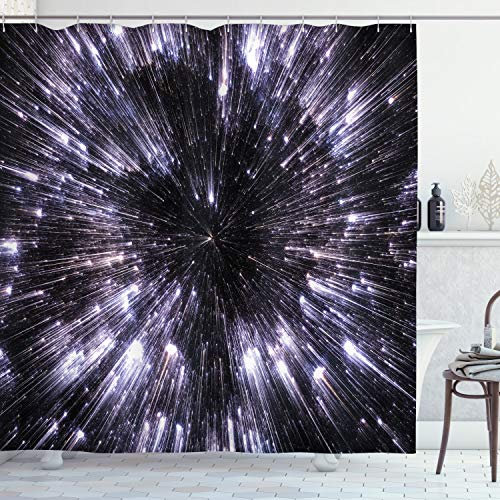 ABAKUHAUS Galaxie Duschvorhang, Universum Raumfahrt, Stoffliches Gewebe Badezimmerdekorationsset mit Haken, 175 x 240 cm, Violett Schwarz Weiß