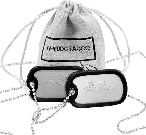 TheDogTagCo Hundemarken, Militär-Stil, mit Kugelketten und Schalldämpfern, personalisierbar, 2 Stück