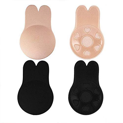 Viccess 2 Paia Reggiseno Senza Spalline Reggiseni Adesivi Donna Reggiseno Invisibile Push up Silicone Reggiseno Sportivi Donna, Confortevole Reggiseno Gel Riutilizzabile (L(Cup C/D), Beige+Nero)