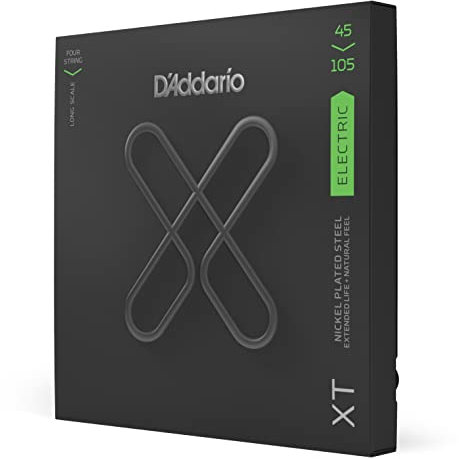 D'Addario XTB45105, XT Corde in Acciaio Placcate al Nickel per Basso, Scalatura Leggera Top/Media Bottom, 45-105
