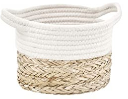 BUTLERS Aufbewahrungskorb Seegras Baumwolle Ø18 x 15cm -Cotton Braid- Korb mit Henkeln geflochten | Organizer und Aufbewahrung fürs Badezimmer, Küche, Deko fürs Wohnzimmer, Blumentopf