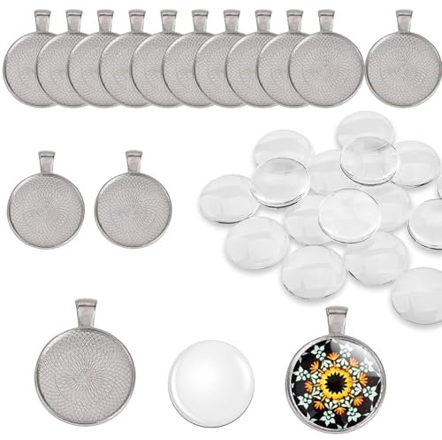 DAHI 60 pcs Anhänger Lünette Tabletts und Glas Cabochon Kuppel Fliesen klar Cameo (dunkel silber)