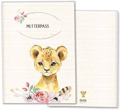 OLGS Mutterpasshülle Wildnis | Baby Schwangerschaft Geschenkidee Schutzhülle für den Mutterpass | Für werdende Mütter (Deutsche Mutterpasshülle ohne Personalisierung, Löwe)