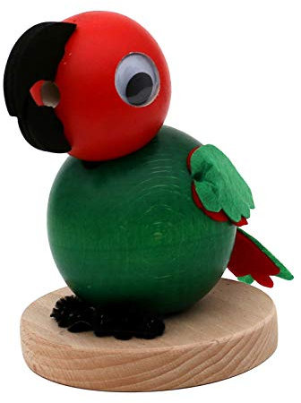 521946 Holz Räucherfigur Papagei in grün, ca. 10 x 6,5 x 9 cm.