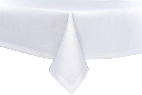 First-Tex Tablecloth Linen Look Lotus Effect Washable with Straight Hem Edge 130 x 300 cm White
