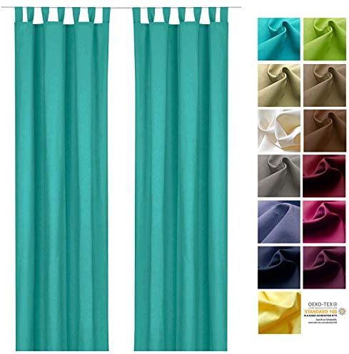 heimtexland ® Dekoschal Baumwolle Uni Blickdicht Vorhang Schlaufenschal Gardine Türkis HxB 230x125 Typ625