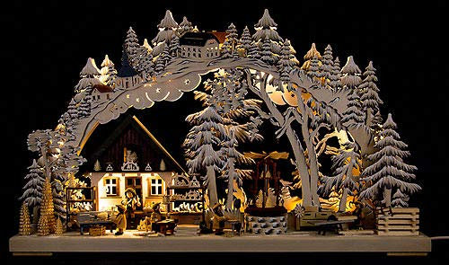 Ratags 3D-Schwibbogen Kunsthandwerk aus dem Erzgebirge mit Raureif - 72x43 cm, Weiß, Halbkreisförmig, Weihnachtsdekoration, Pflanzenhalter