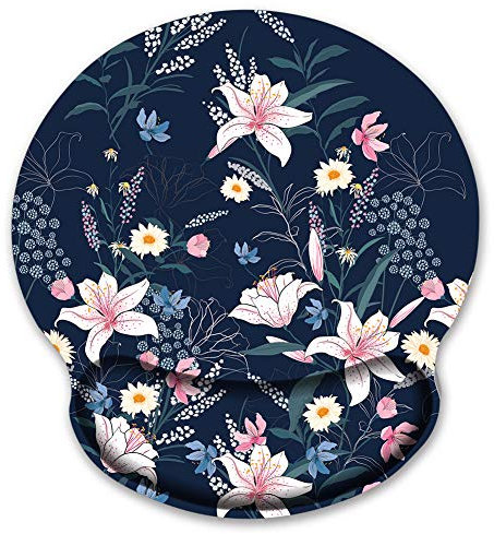 Audimi Floral Mouse Pad with Wrist Rest Support Botanical Flowers Mouse Mat Non-Slip Rubber Base for Laptop PC Office Working Gaming