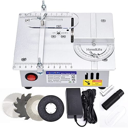 NovelLife Mini Hobby Table Saw Handmade Woodworking Table Saw DIY Model Craft Cutting Tool with Adjustable Power Supply 63mm HSS Circular Saw Blade (R2)