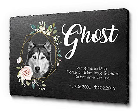 CHRISCK design Grabschmuck mit UV-Druck für Tiere | Grabstein 100% frei gestaltbar mit schönen Motiven | Schiefertafel 30 x 20 cm