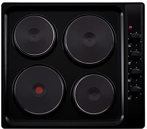 Cookology SEP602BK 60cm Cooktop Solid Plate Electric Hotplate Hob in Black - 4 Cooking Zones - Built-in Worktop - 6 Heat Settings - Rotary Dials