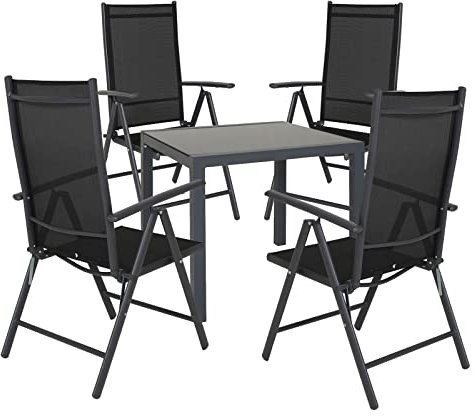SVITA Essgruppe mit 4 Stühlen + Gartentisch im Set | Gartenmöbel Sitzgruppe | Aluminium-Rahmen, Klappbar, Verstellbare Rückenlehne, Sicherheitsglas