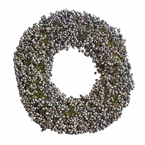 Loberon Kranz Elly, Edler Naturmix, Haltbar Veredelt, Tür- oder Tischschmuck, Dekoration, Türkranz, Styropor, Moos, Azalee-Samen, blau/grün