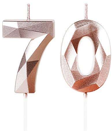 Rose Gold 70th Birthday Candles for Cake, Number 70 Candle for 70th Birthday Decorations, 3D Design Cake Topper Decor for Women Men Birthday Theme Party Weddings Anniversary Celebration Supplies