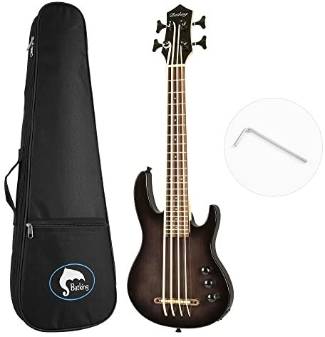 Batking Ukulele basso fretted 4 corde Ukelele, basso elettrico Uku con borsa da concerto (nero)